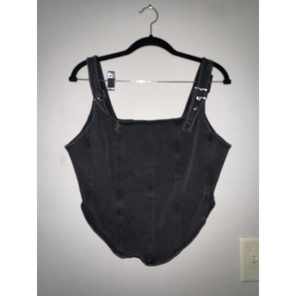 Wild Fable Washed Black Denim Corset Top Buckle Straps Size L
